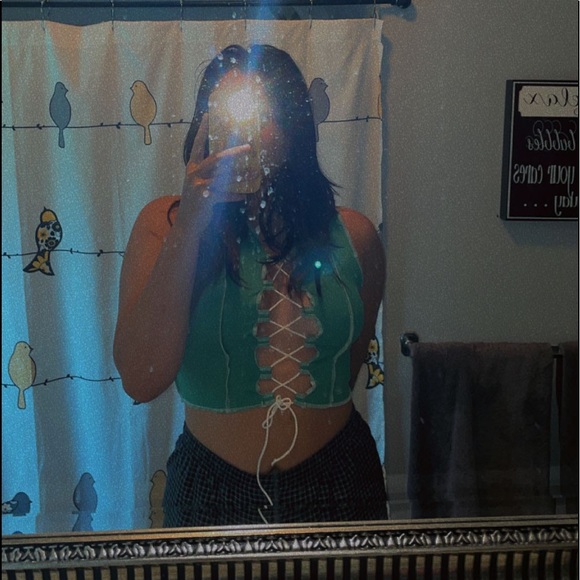 Green Ripped Tie Crop Top